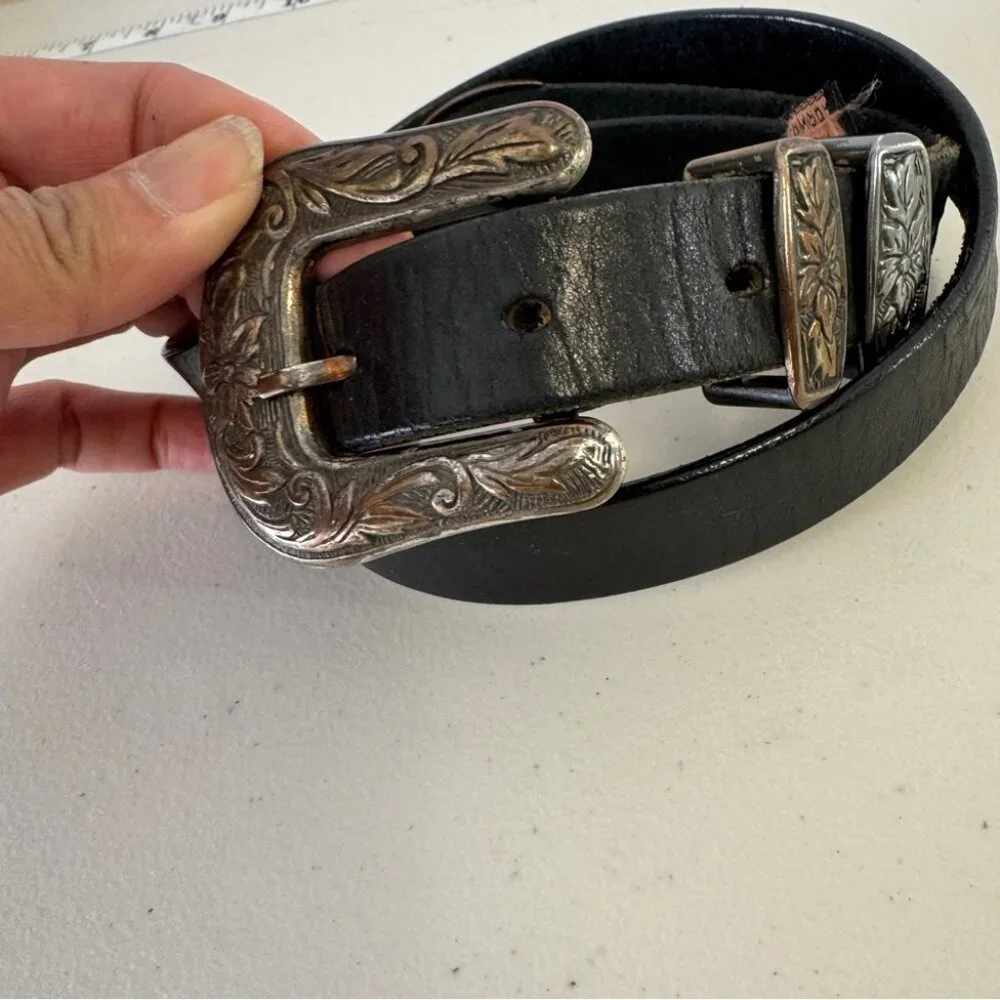 Vintage Johnny Goods Western Handcrafted Boho Leather Black Belt - Picture 2 of 10